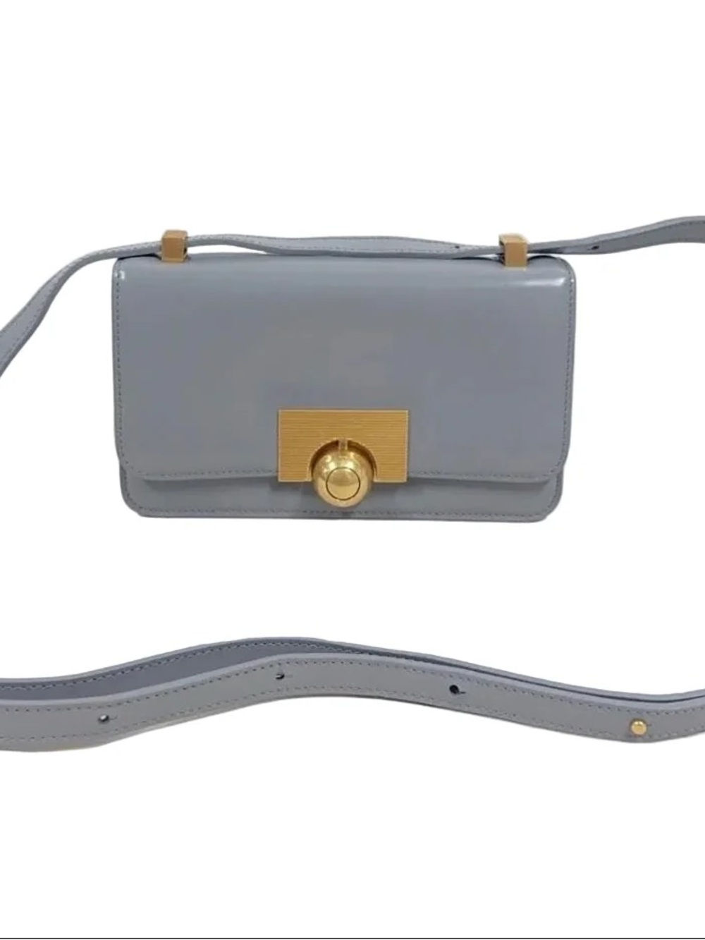 Elegant Gray Leather Crossbody Bag with Gold Hardware